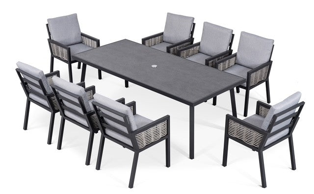 Hampton Aluminium & Rattan Combination 8 Seater Rectangle Dining Set