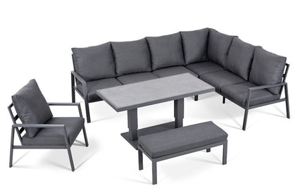 Kew Aluminium Corner Sofa Dining Set With Rise And Fall Table