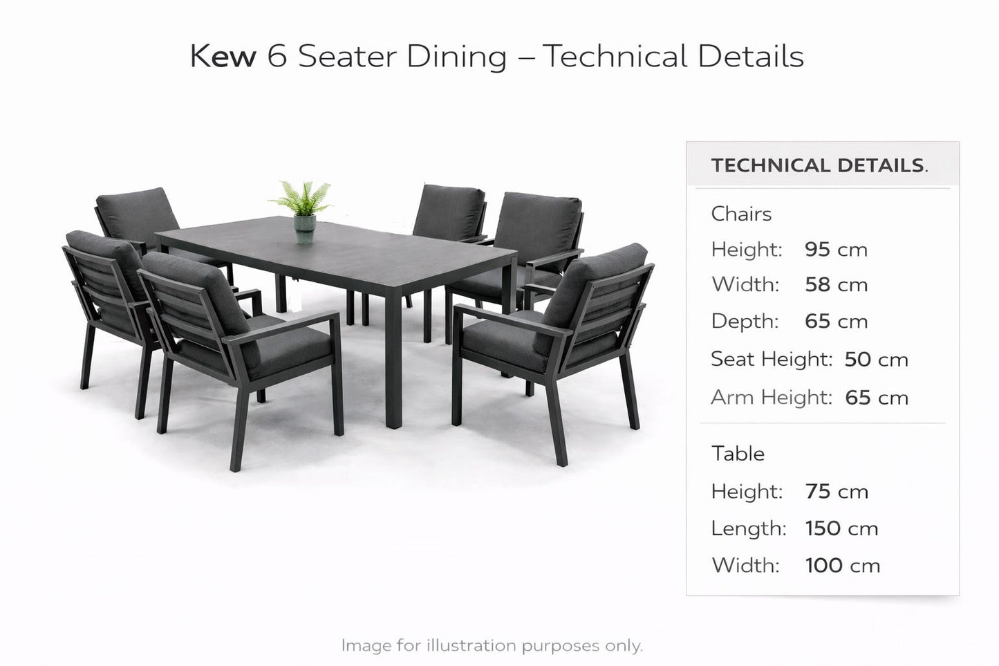 Kew Aluminium 6 Seater Rectangle Dining Set