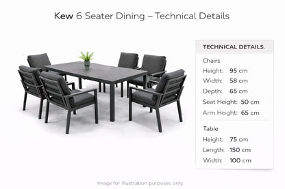 Kew Aluminium 6 Seater Rectangle Dining Set