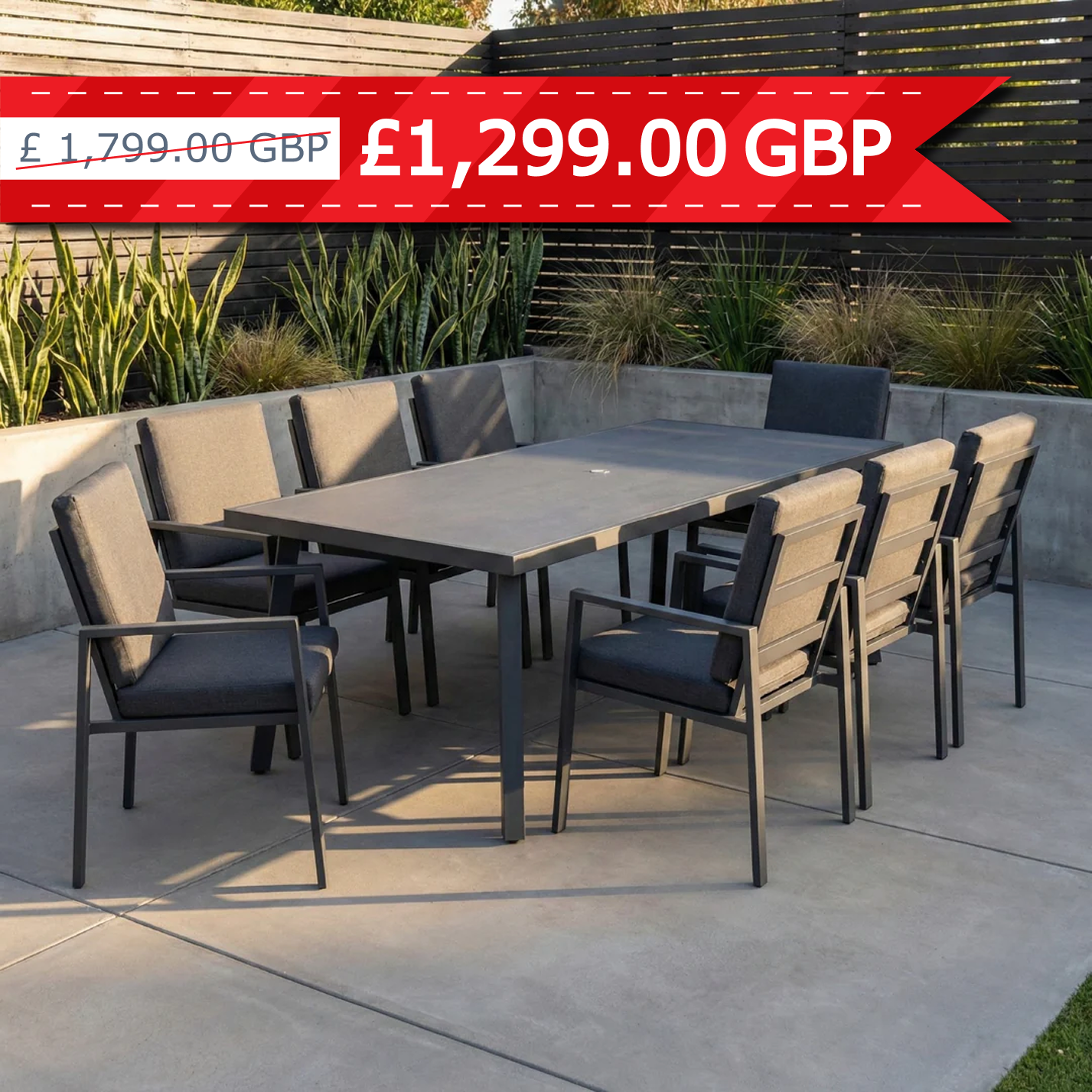 Kew Aluminium 8 Seater Rectangle Dining Set