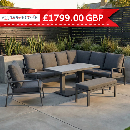 Kew Aluminium Corner Sofa Dining Set With Rise And Fall Table