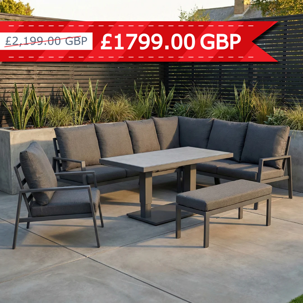 Kew Aluminium Corner Sofa Dining Set With Rise And Fall Table