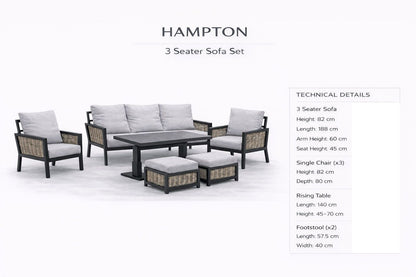 Hampton Aluminium & Rattan Combination Lounge Sofa Set