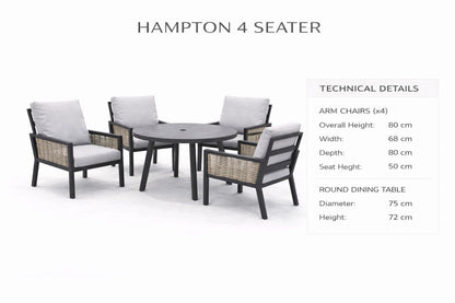 Hampton Aluminium & Rattan Combination 4 Seater Round Dining Set
