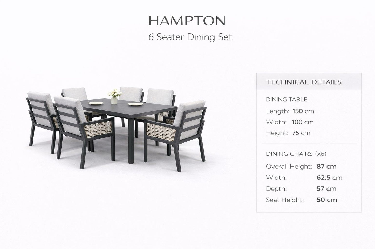 Hampton Aluminium & Rattan Combination 6 Seater Rectangle Dining Set