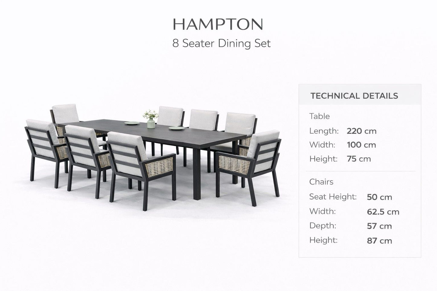 Hampton Aluminium & Rattan Combination 8 Seater Rectangle Dining Set