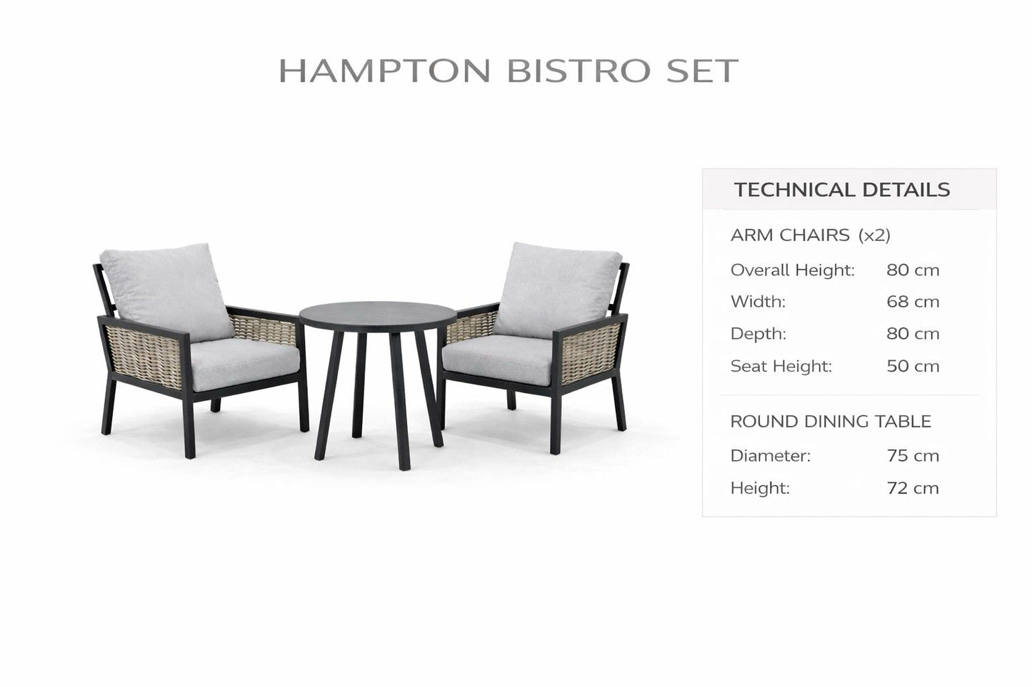 Hampton Aluminium & Rattan Combination Standard Bistro Set