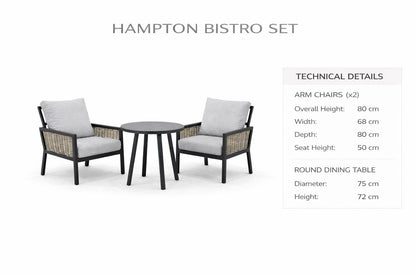 Hampton Aluminium & Rattan Combination Standard Bistro Set