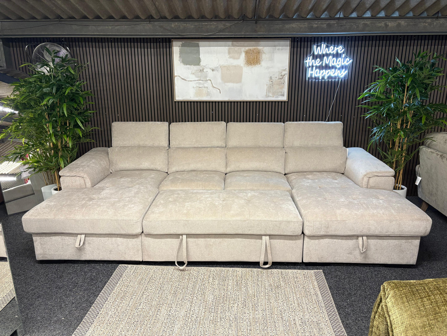 Layla U-Shape Light Beige Sofa Bed
