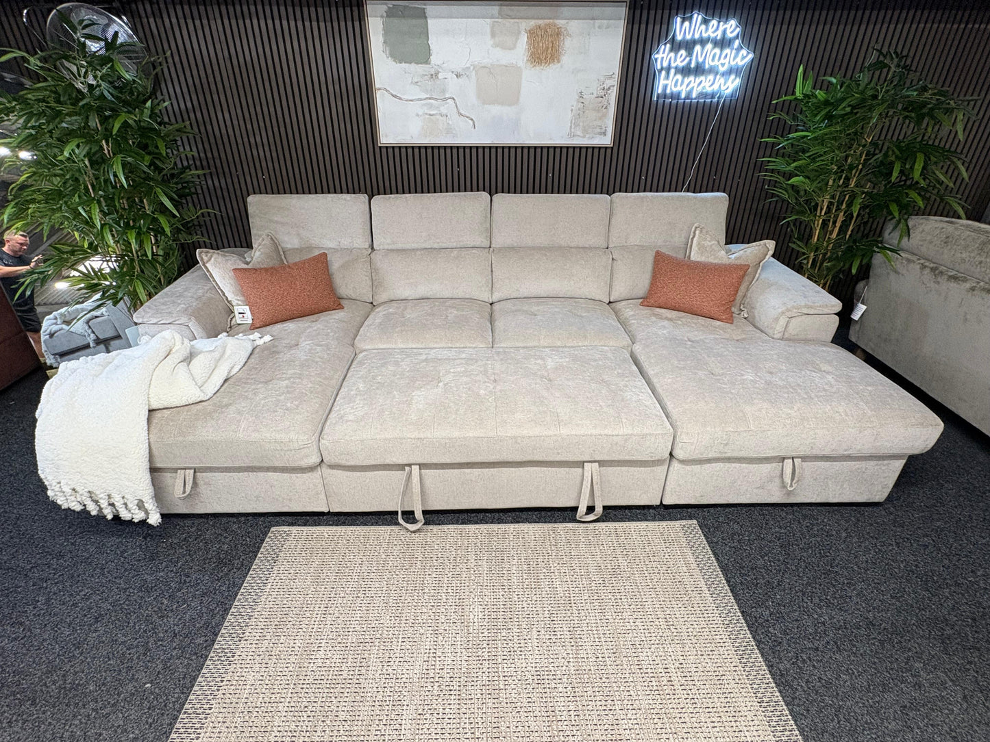 Layla U-Shape Light Beige Sofa Bed