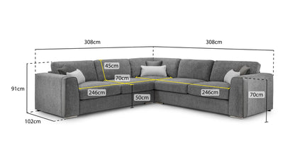 Naples Sofa Grey Large Corner