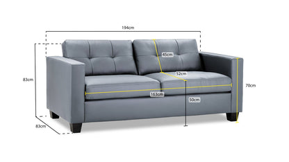 Jeremi Sofa Grey 3 Seater