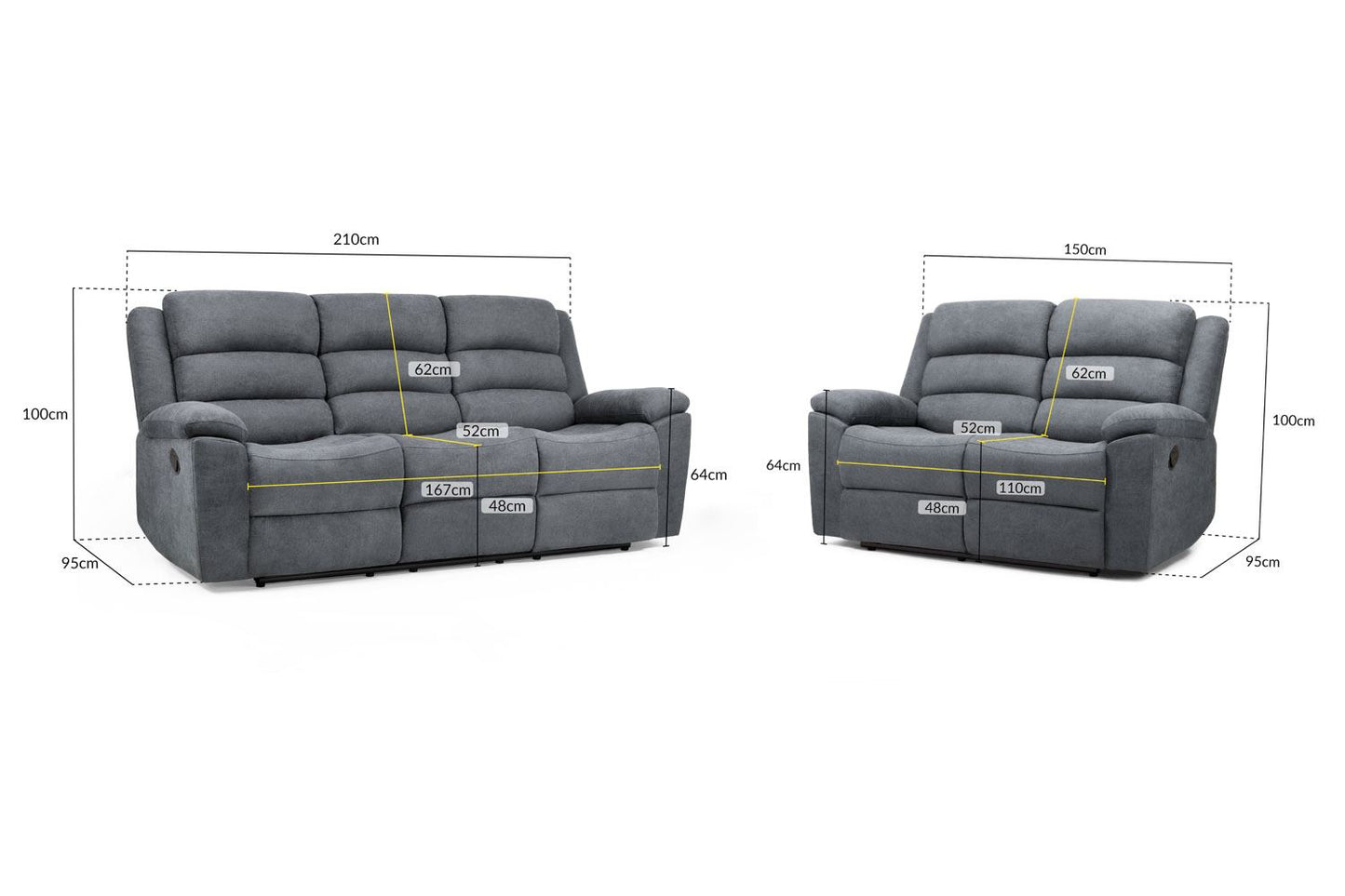 Sable Recliner Sofa Grey 3+2 Set