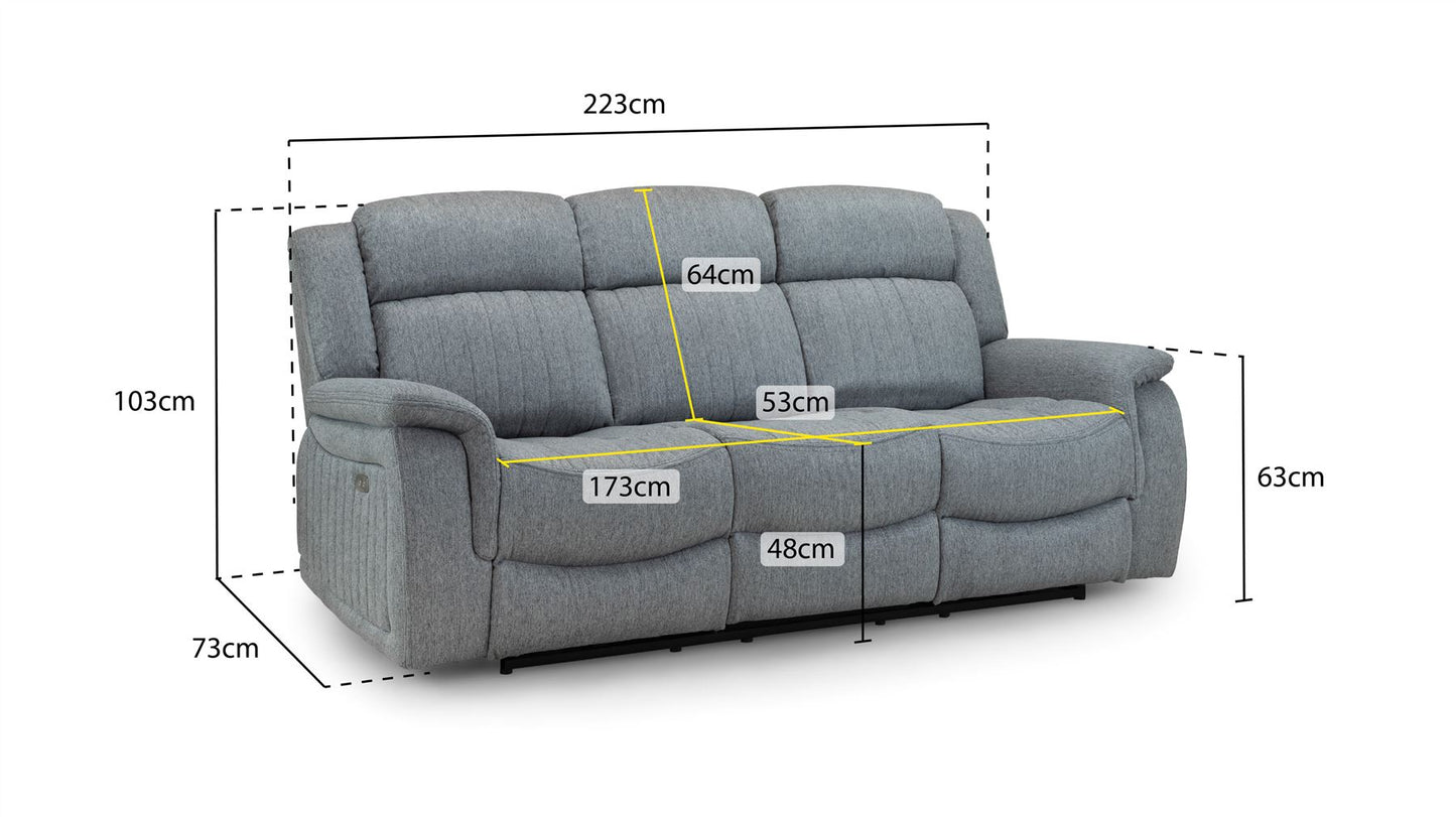 Liston Recliner Sofa Grey 3 Seater