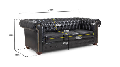 Chesterfield Sofa Black 3 Seater