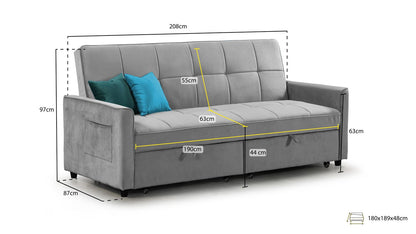 Elegance Sofabed Plush Grey 3 Seater