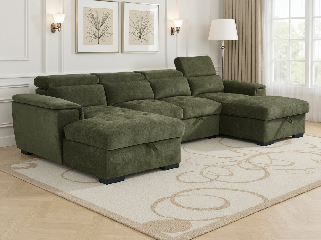 Layla U-Shape Green Sofa Bed