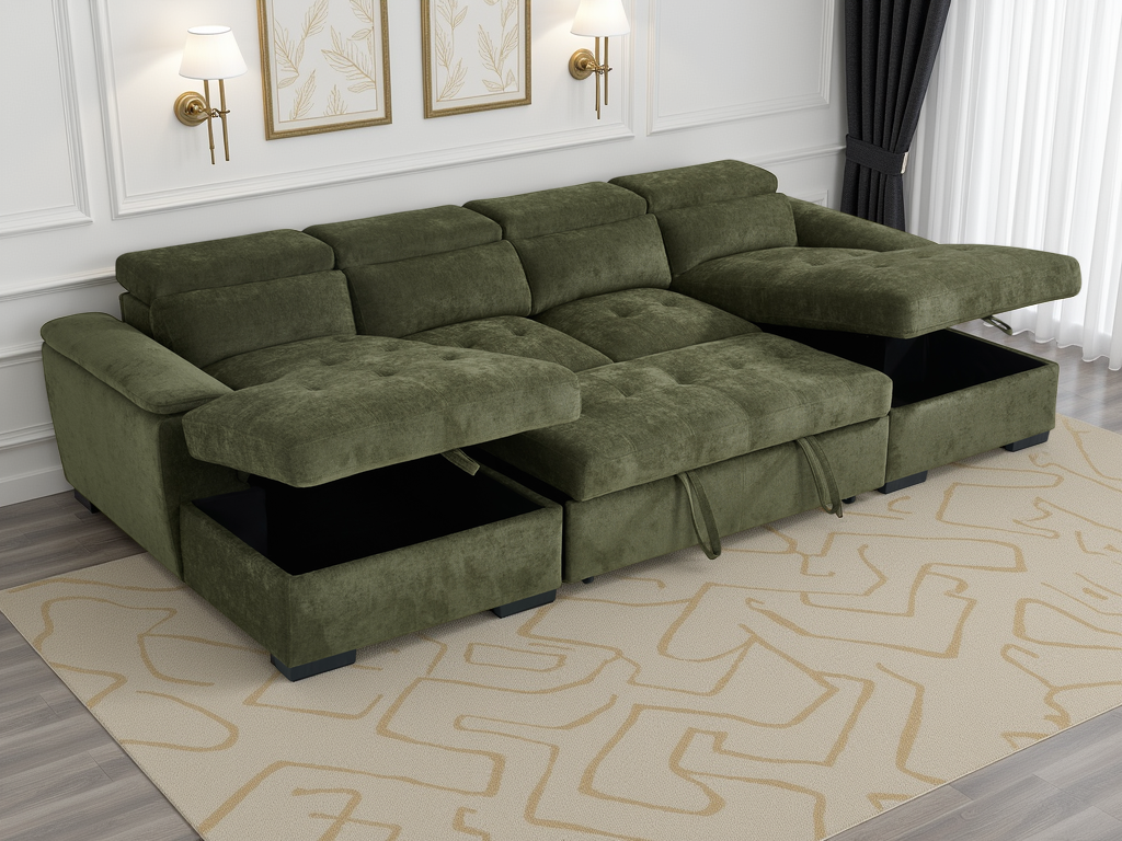 Layla U-Shape Green Sofa Bed