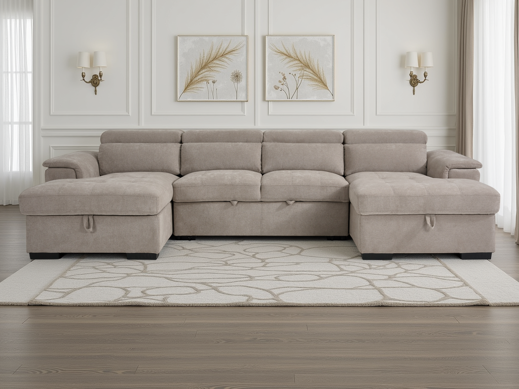 Layla U-Shape Light Beige Sofa Bed