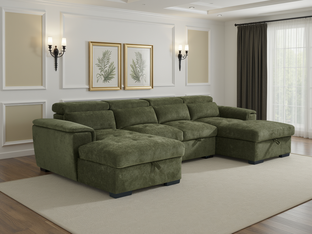 Layla U-Shape Green Sofa Bed