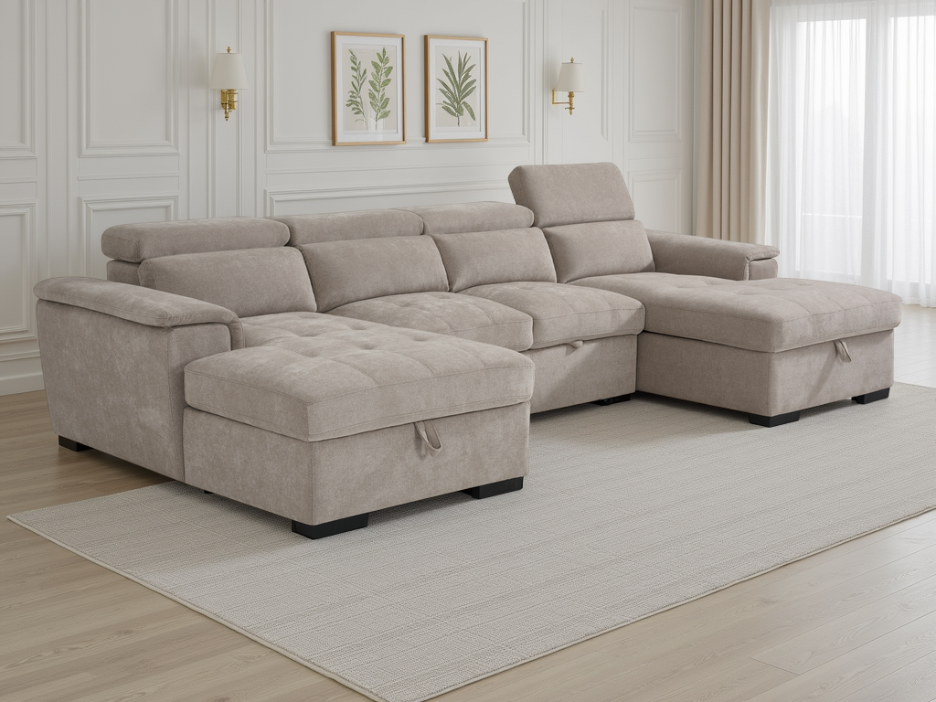 Layla U-Shape Light Beige Sofa Bed