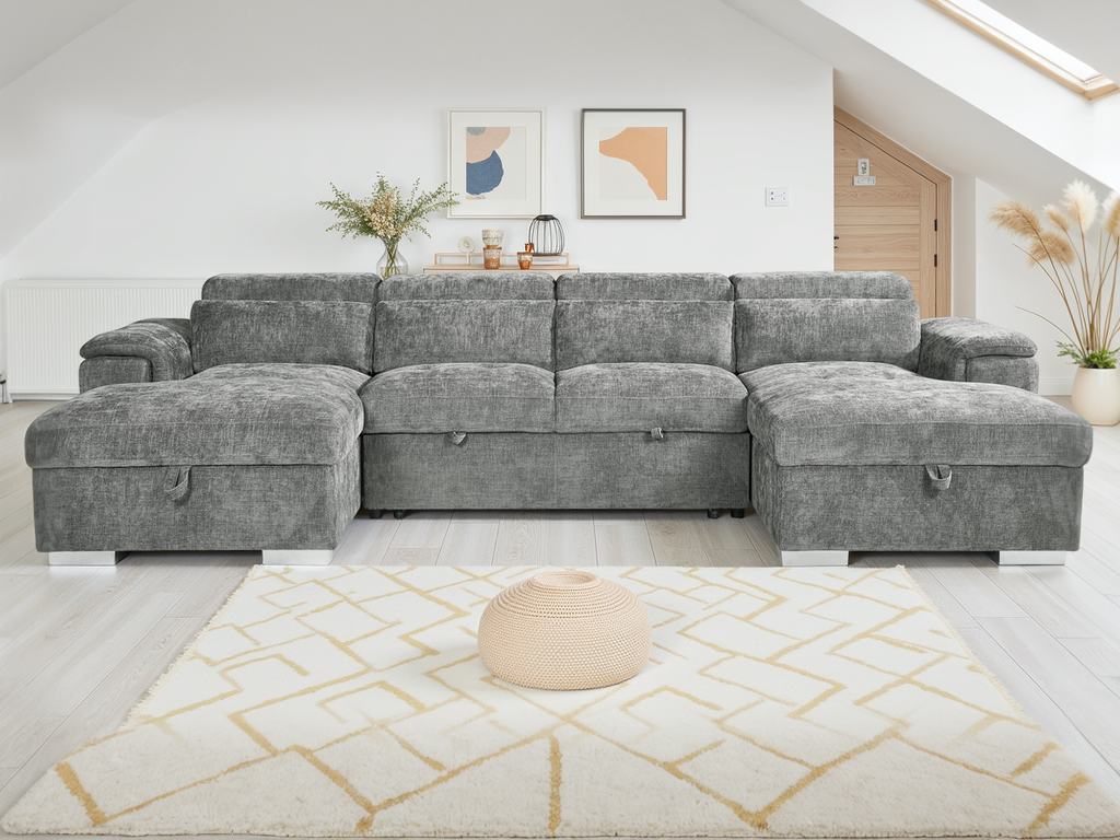 Layla U-Shape Light Grey Sofa Bed