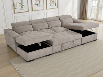 Layla U-Shape Light Beige Sofa Bed