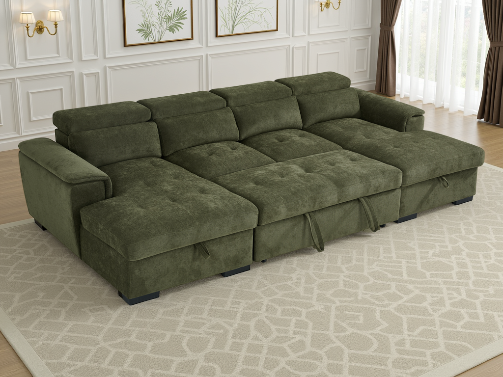 Layla U-Shape Green Sofa Bed