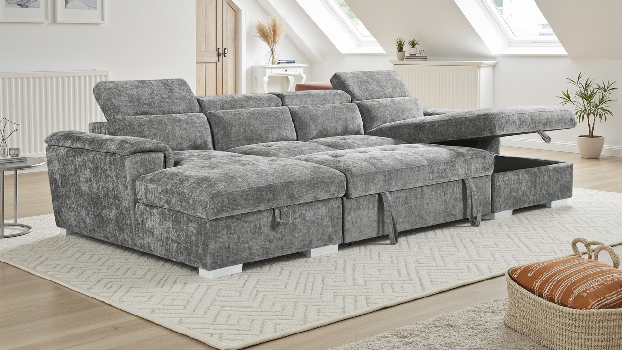 Layla U-Shape Light Grey Sofa Bed