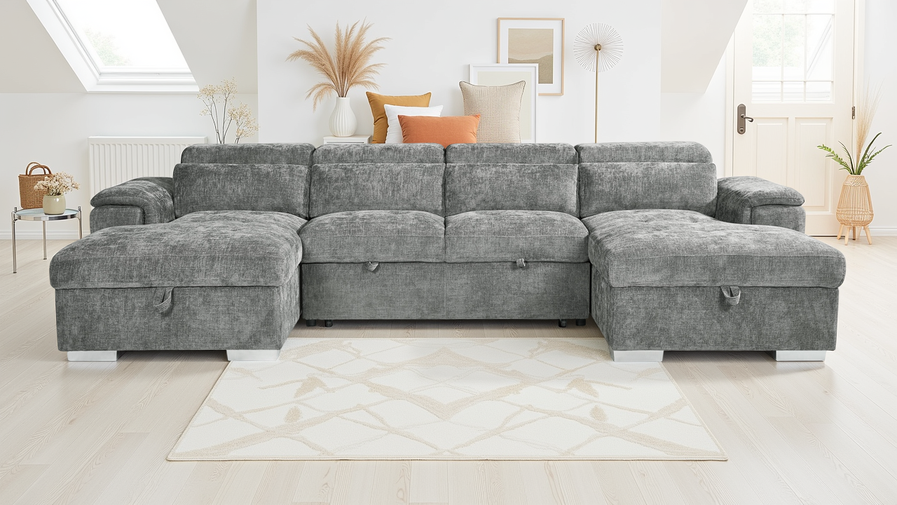 Layla U-Shape Light Grey Sofa Bed